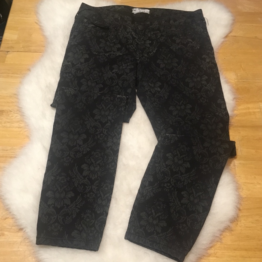 Free People Black Damask Denim Jeans